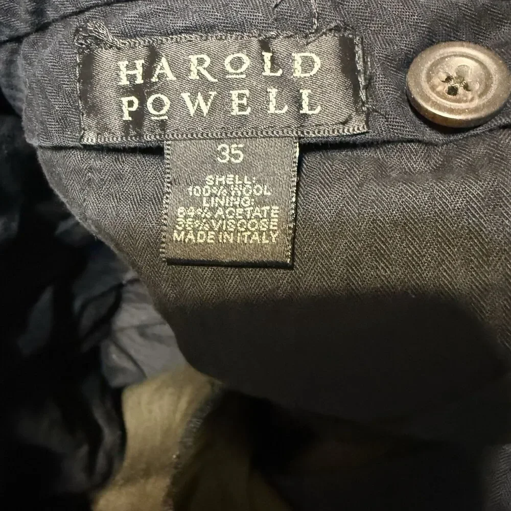 Vintage Harold Powell Mens Pleated Dress Pants Size 35 Olive Cuffed Wool Italy